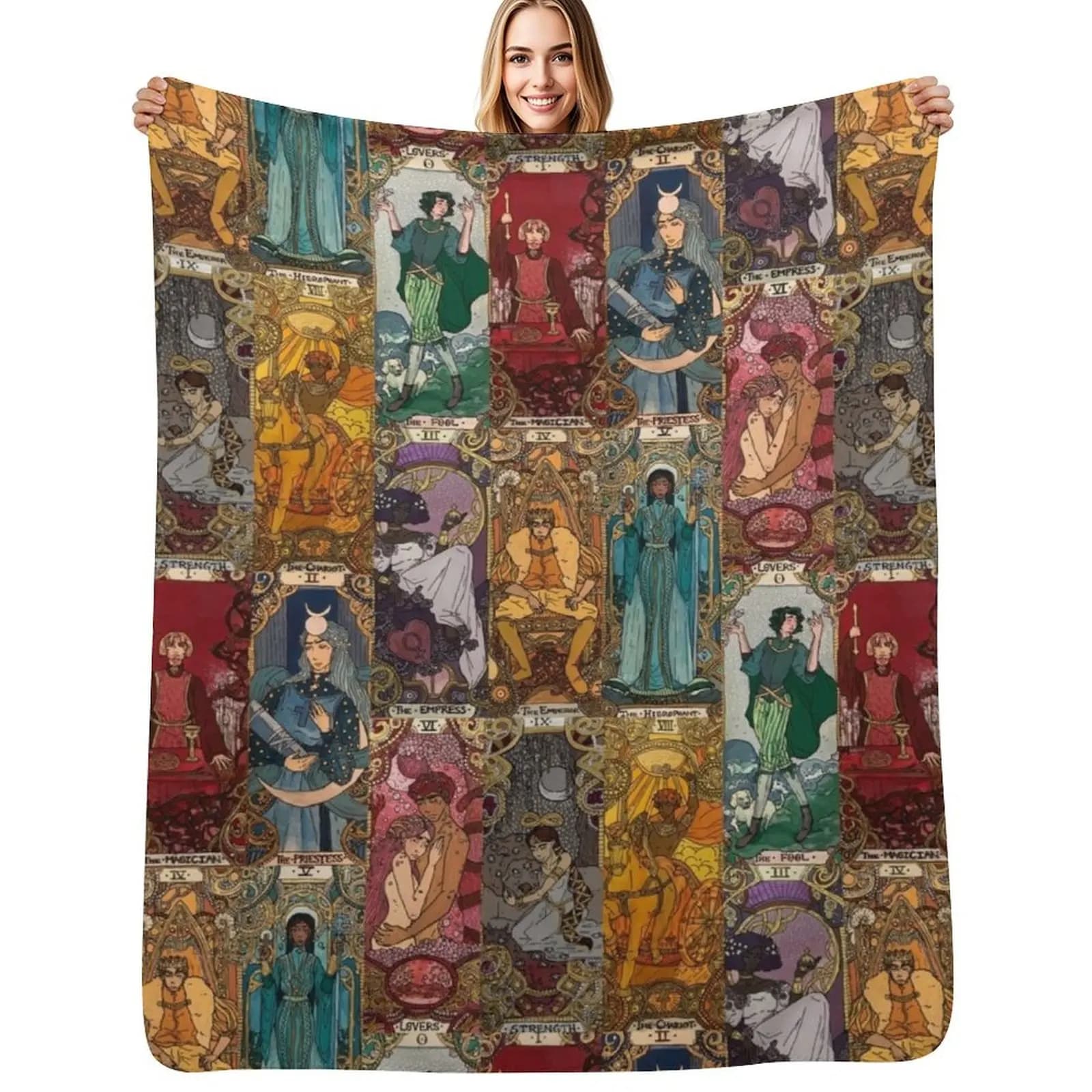 Coperta con motivo Tarot card spread: 0-IX, coperta decorativa elegante, regalo per amici e compagni di camera