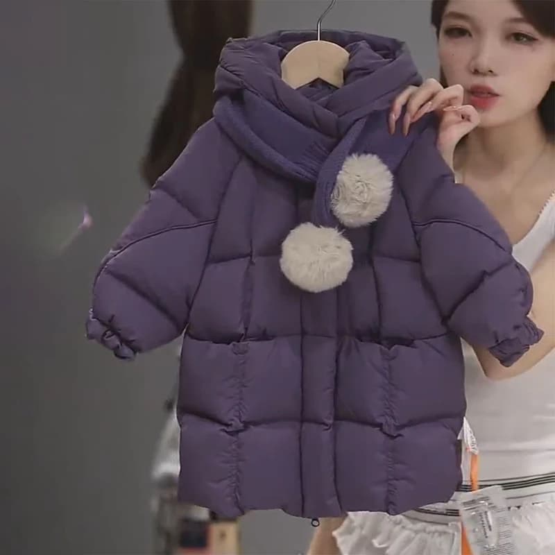 2025 Felpa con cappuccio in tinta unita spessa per bambini del nuovo inverno Giacca in cotone dal design spesso di medie a lunghe