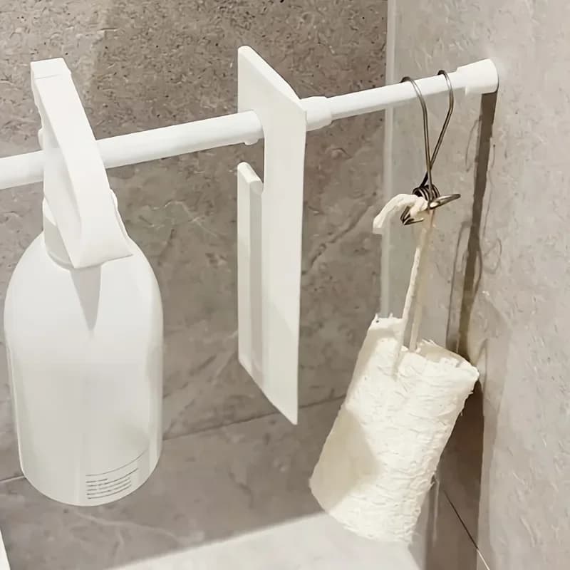 1 Pezzo Asta Telescopica Bianca Senza Foratura, Organizzazione Domestica Multifunzionale, Mini Soluzione di Stoccaggio per Cucina e Bagno