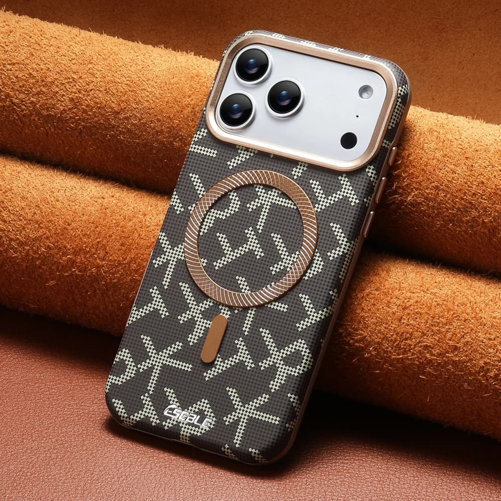 Luxury Advanced Faux Leather Magnetic Wireless Charging Phone Case For iphone 18 17 16 15 14 13 Pro Max Alloy Lens Button Cover