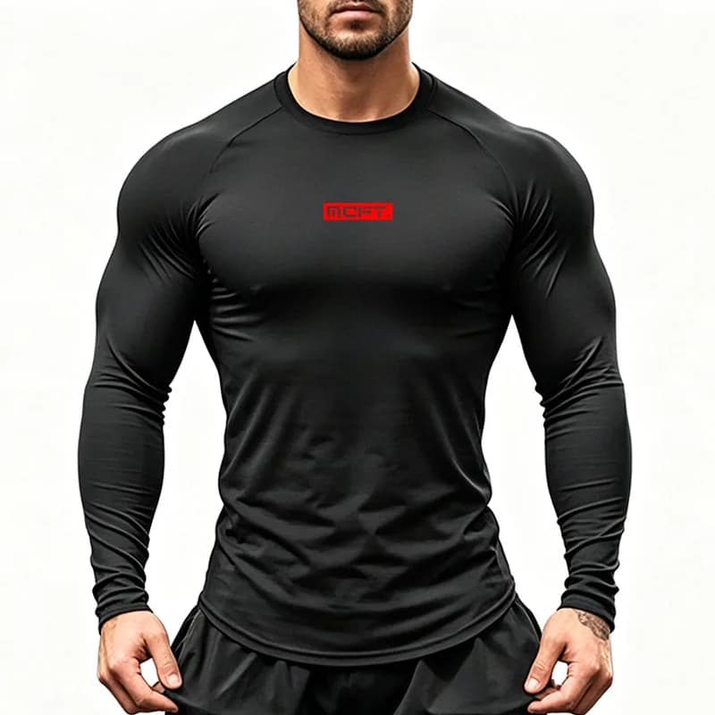 Men's Sports Long-sleeved Shirt Quick-drying Running T-shirts Breathable Compression Fitness Gym Training Exercise Sportswear