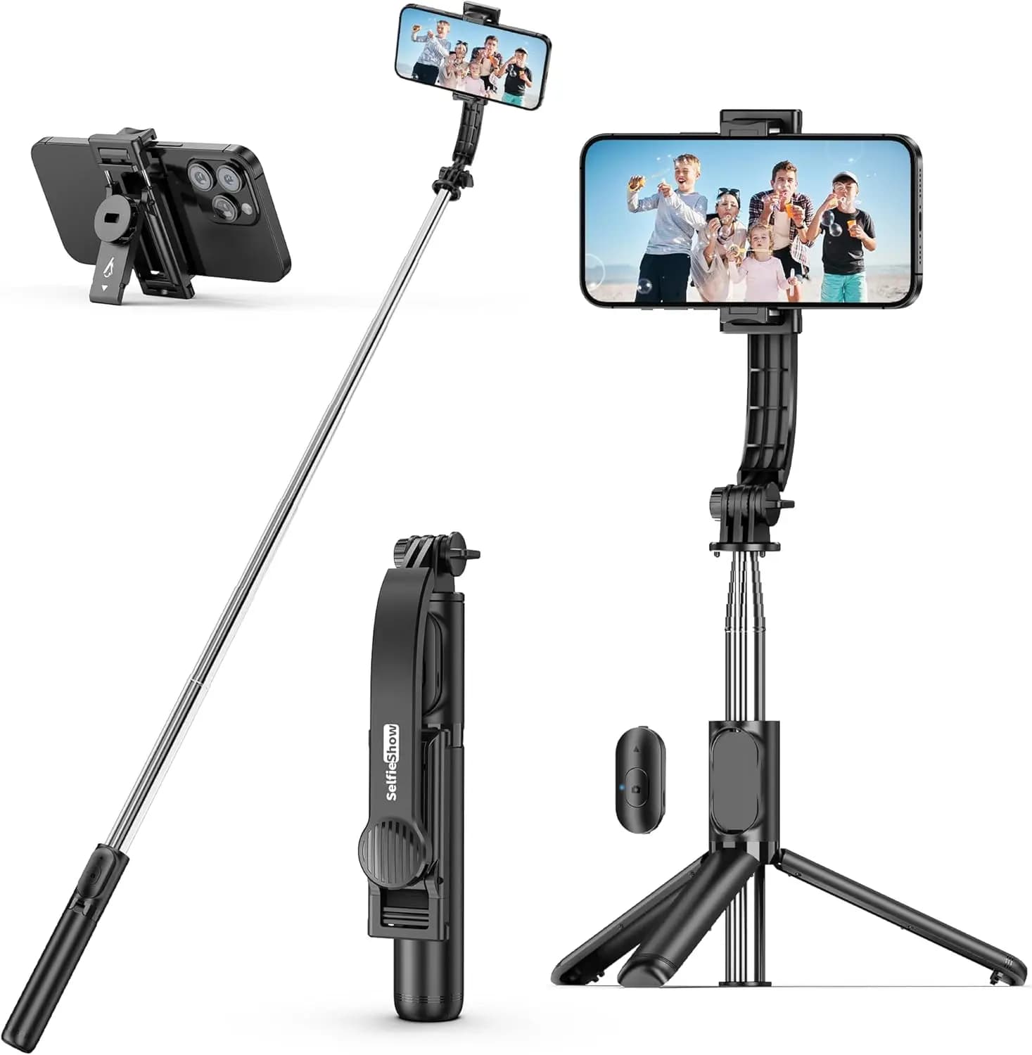 Bastone Selfie Estensibile con Treppiede e Telecomando Wireless, Portatile e Leggero per iPhone e Smartphone Samsung