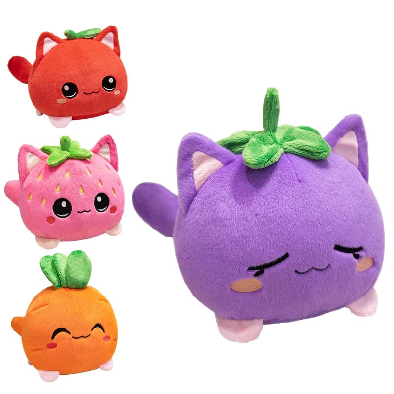 Peluche a Forma di Gattino Rosa con Fragola, Morbido Giocattolo Cartoon con Grandi Occhi, Bambola Gatto Kawaii, Giocattolo da Appendere alle Borse, Divertente Regalo di Natale per Ragazze