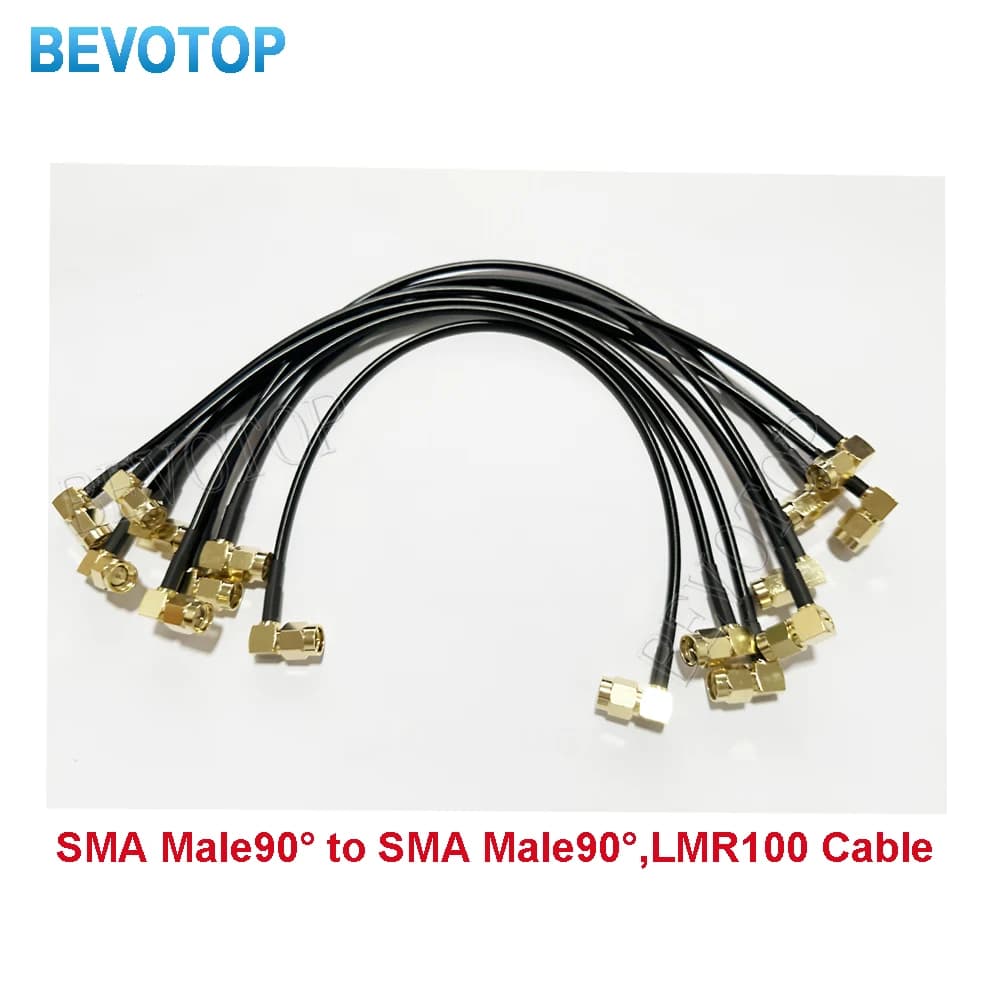 BEVOTOP LMR100 SMA Male to Male Cable 50 Ohm Right Angle Connector with LMR100 Pigtail for WIFI Antenna Extension Jumper Cable