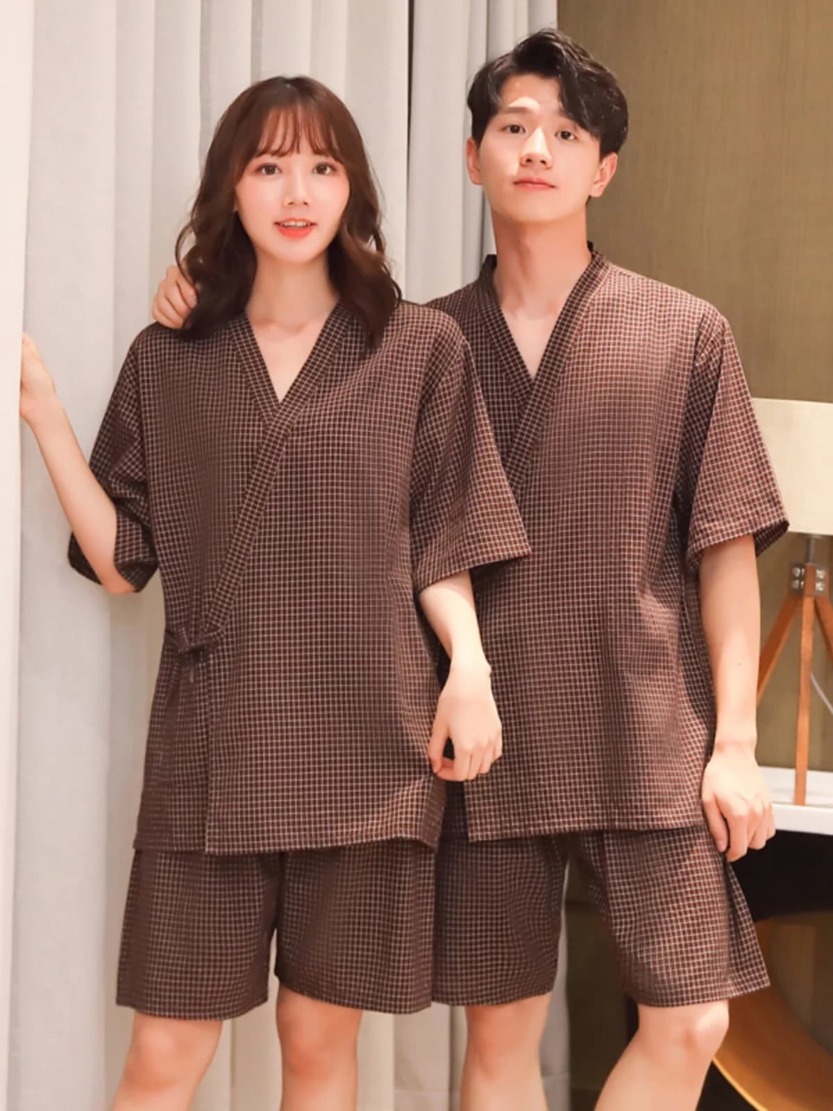 Set Kimono in Cotone per Coppie, Accappatoio per Sauna, Abbigliamento da Bagno in Puro Cotone, Vestito da Massaggio Giapponese per Uomo