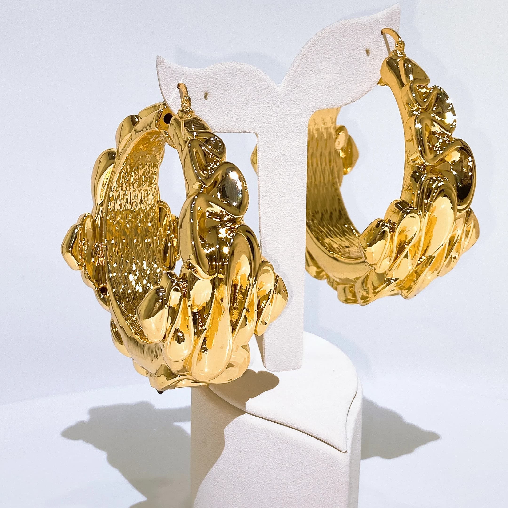 Gold Plated Molten Liquid Sculptural Hoop Earrings Women Irregular Lava Textured Chunky Big Oval Hoops Modern Statement Party