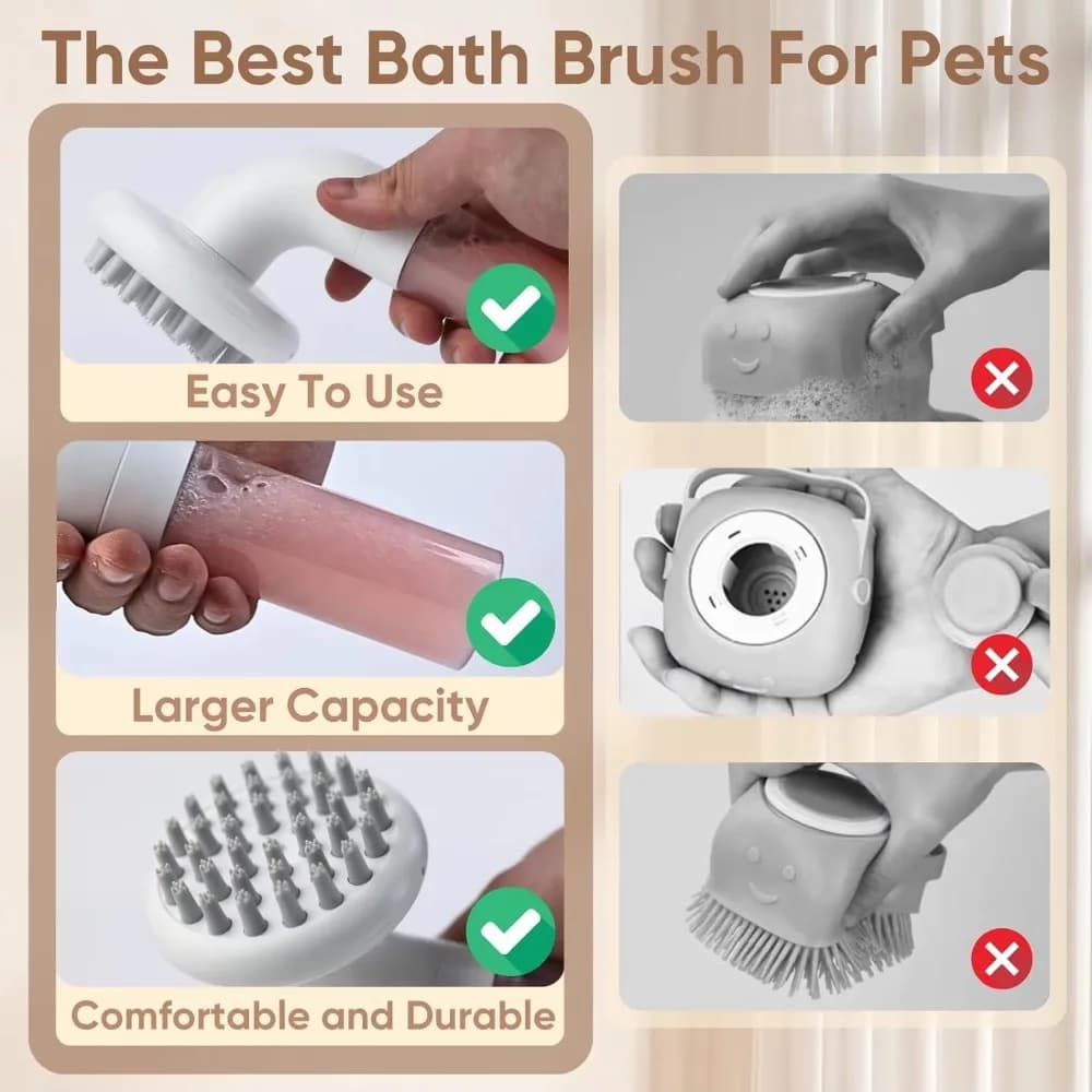 Soft Silicone Dog Bath Brush 36 Clean Massage 3 In1 Design Shampoo Brush Soap Dispensing Pet Grooming Brush Pet Grooming Washing