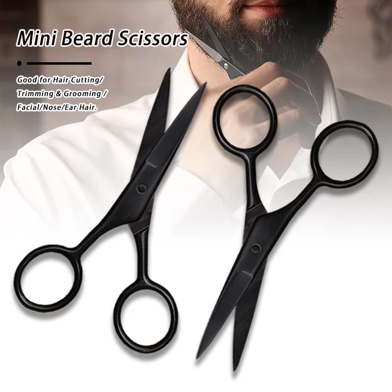 Black stainless steel face hair shears cutting moustache, eyebrows, cut, barber, beard