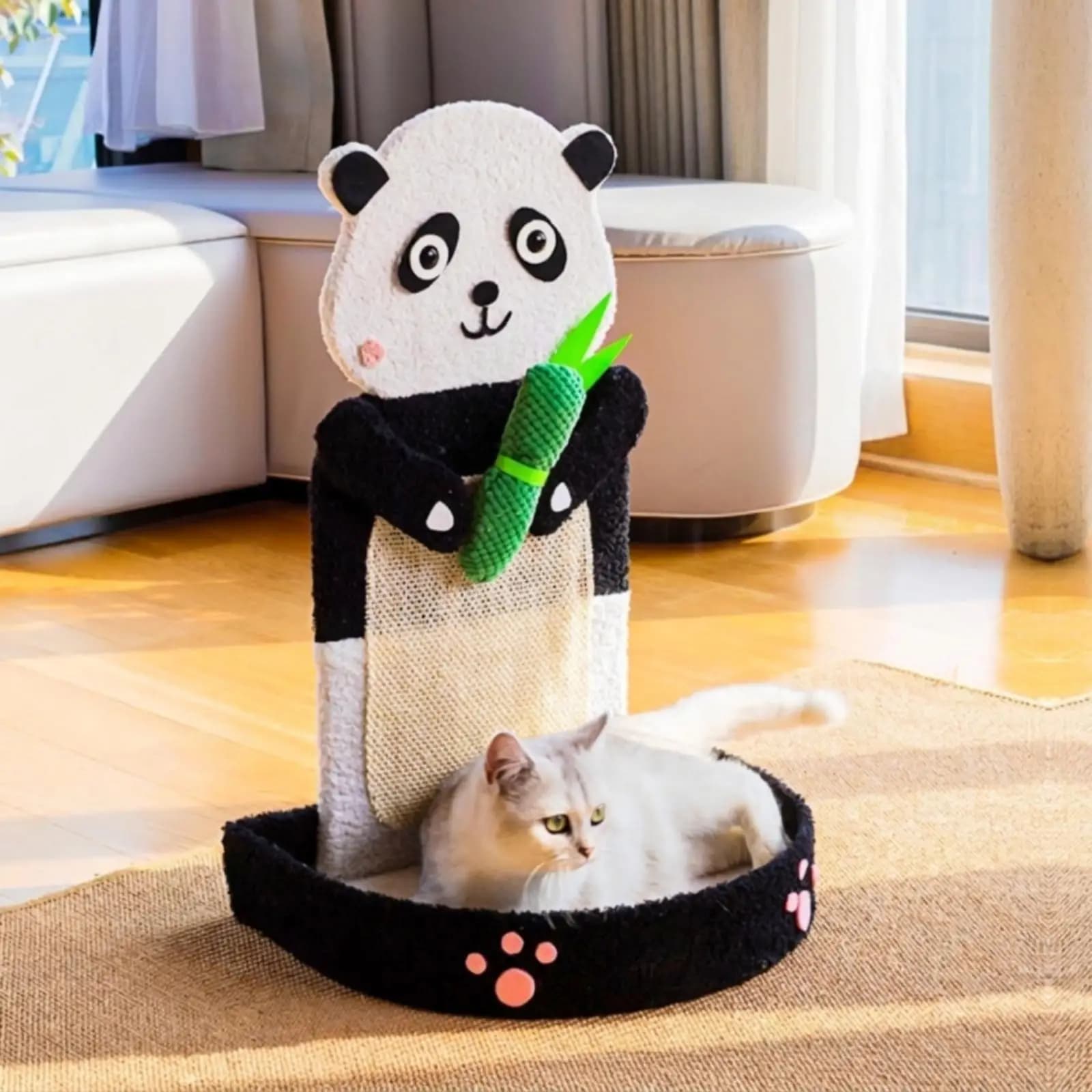 Cat Scratching Post Sisal Rope Pillar with Cozy Round Bed Cat Furniture for Indoor Kittens Play