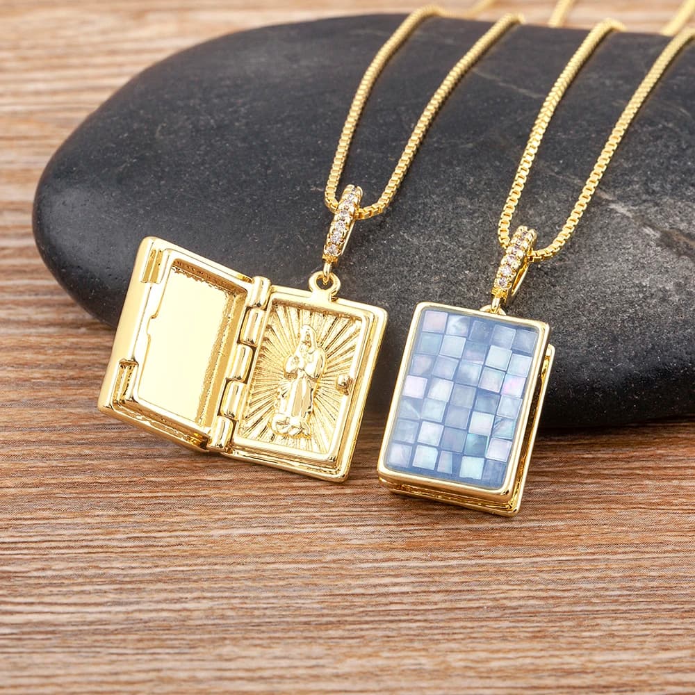Nidin Christian Jesus Openable Necklace For Women Men Gold Plated Chain Choker Religion Put Photos Jewelry Prayer Baptism Gifts