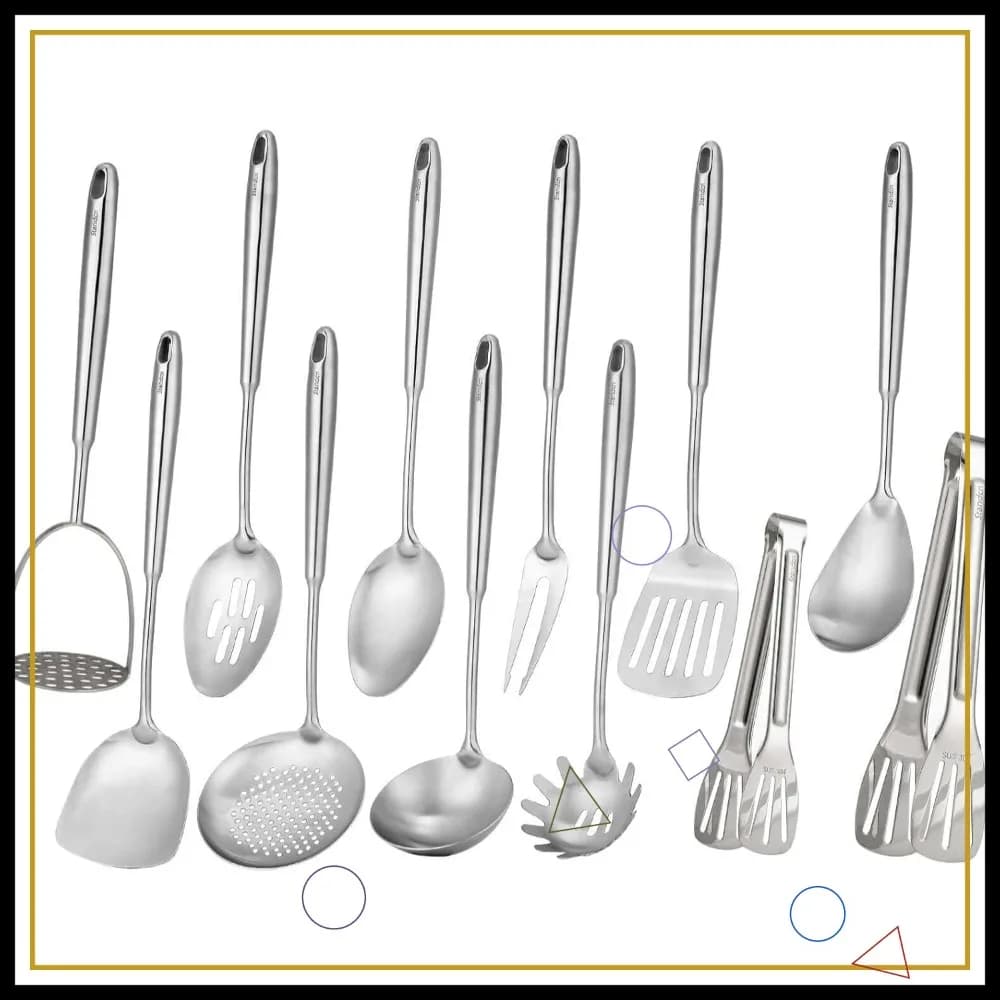 Stainless Steel Kitchen Tools Set 18/10 - 12 Pieces of Metal Cooking Tools with 38 cm Service Tools