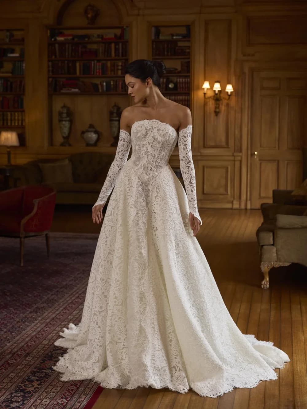 Abito da sposa vintage in pizzo con maniche staccabili, abito da sposa lungo senza spalline, nuovi abiti eleganti personalizzati per la sposa