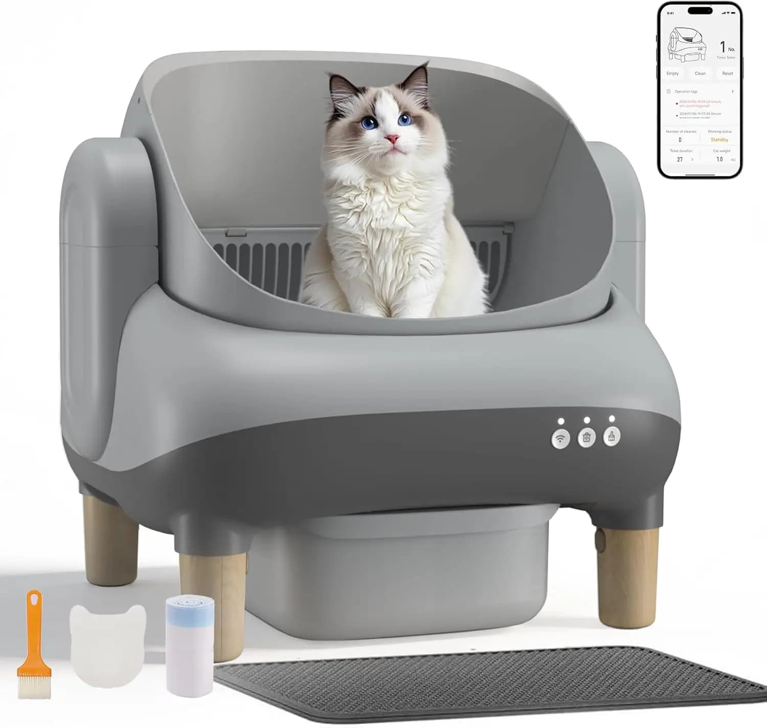 Self Cleaning Litter Box, Open Top Cat Automatic Litter Box - APP Control and Weight Monitoring, Safety Sensors Protection, Ultr