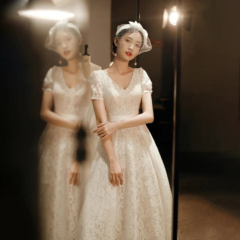 Abito da Sposa Bianco Elegante e Semplice 2026 Nuovo Velo da Sera Abito da Sera di Alta Gamma Sensazione Lusso Leggero da Donna per Matrimonio