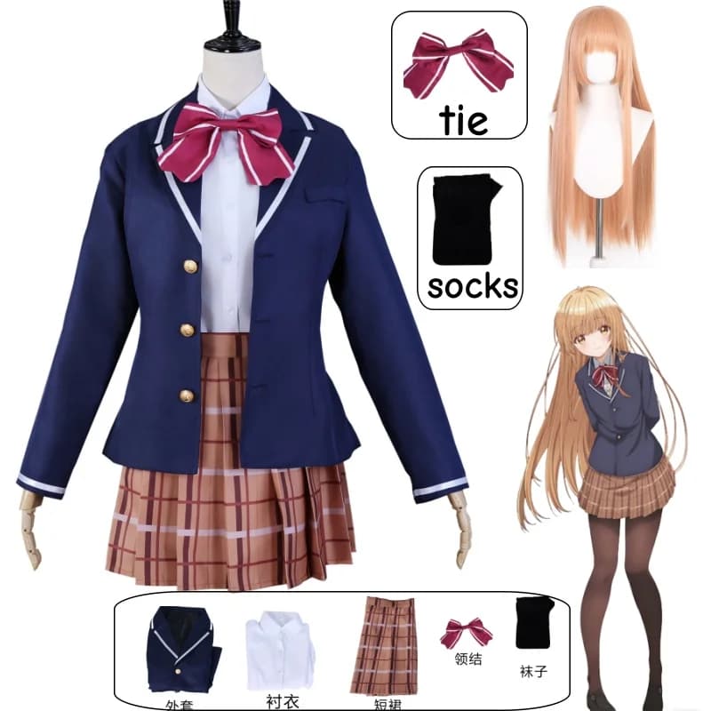 Shiina Mahiru Cosplay Costume by 'The Angel Next Door Spoils Me Rotten', JK School Uniforms, Wig, Socks, Complete Set, British Outfit for Role Games