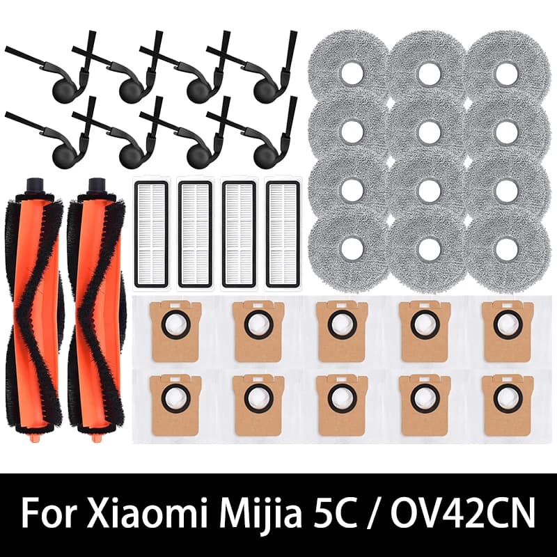 Ricambi per Robot Aspirapolvere Xiaomi Mijia 5C OV42CN: Spazzola Principale, Spazzole Laterali, Filtro HEPA, Panno Lavapavimenti, Sacchetto Raccoglipolvere, Accessori di Ricambio
