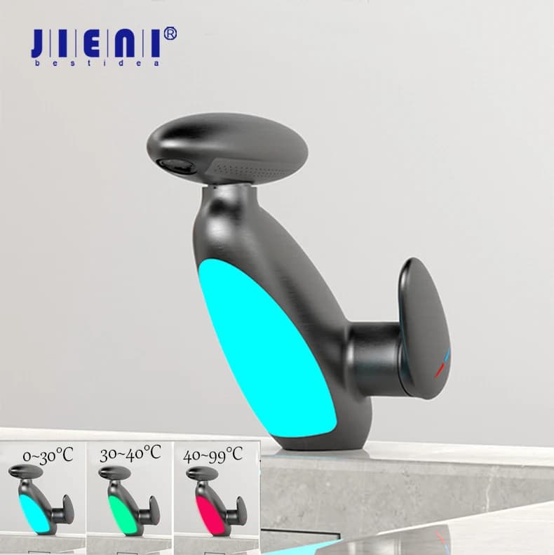 JIENI Pull Out Rubinetto per lavabo da bagno Miscelatori per lavabo a cascata Spruzzatore a flusso multifunzionale Miscelatore caldo freddo con luce a LED