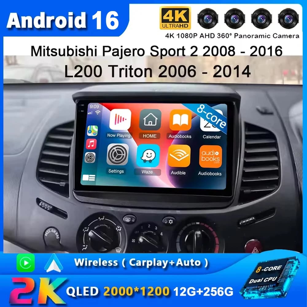 For Mitsubishi Pajero Sport 2 2008 - 2016 L200 Triton 2006 - 2014 Android 15 Autoradio Multimedia GPS Video Reader CarPlay