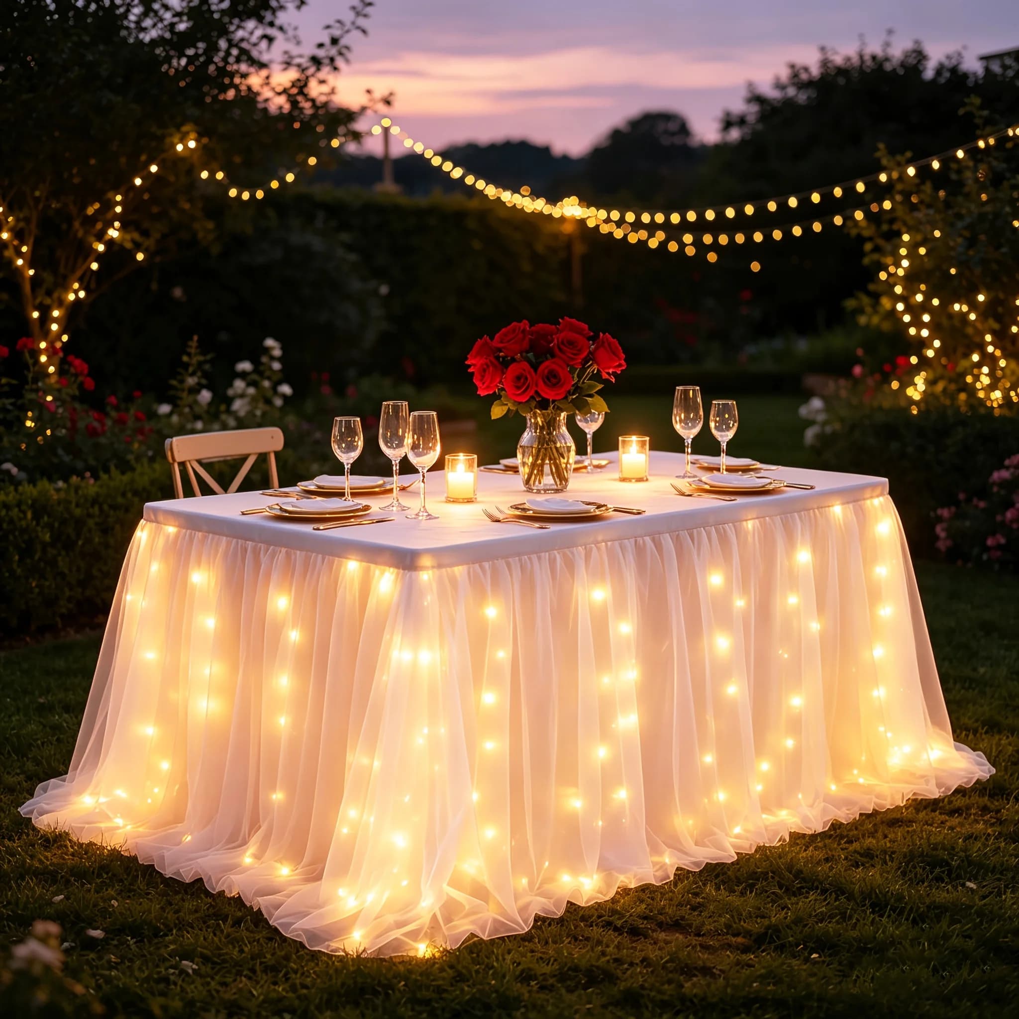 Gonna da tavolo in tulle bianco con luci LED, 6ft/72in, con luci fatate, per matrimoni, compleanni, baby shower, decorazione per tavoli rettangolari e rotondi, copritavolo romantico per tavoli da dessert/torte, decorazioni per feste e casa