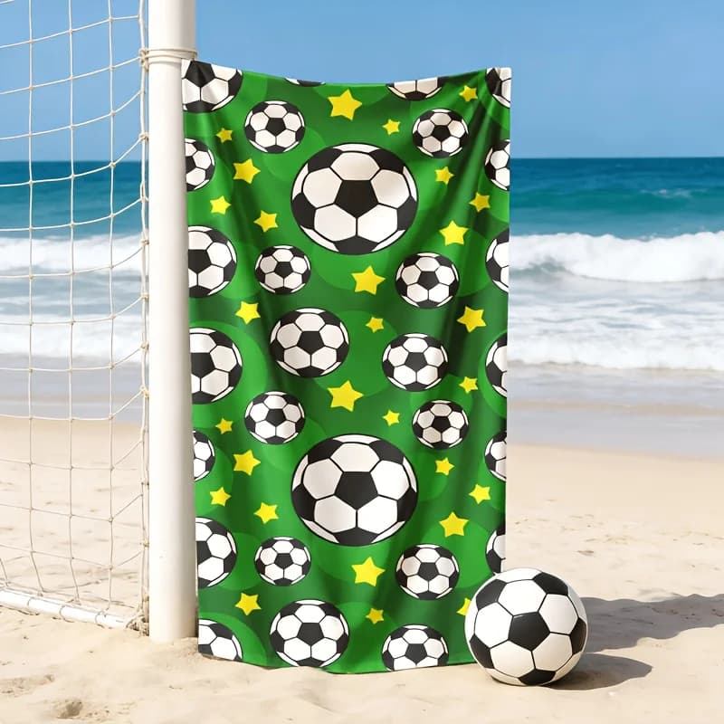 Asciugamano da spiaggia con stampa calcio, 1 pezzo, tessuto morbido e assorbente, ideale per spiaggia, piscina, sport, viaggi, partite di calcio, feste, uso quotidiano