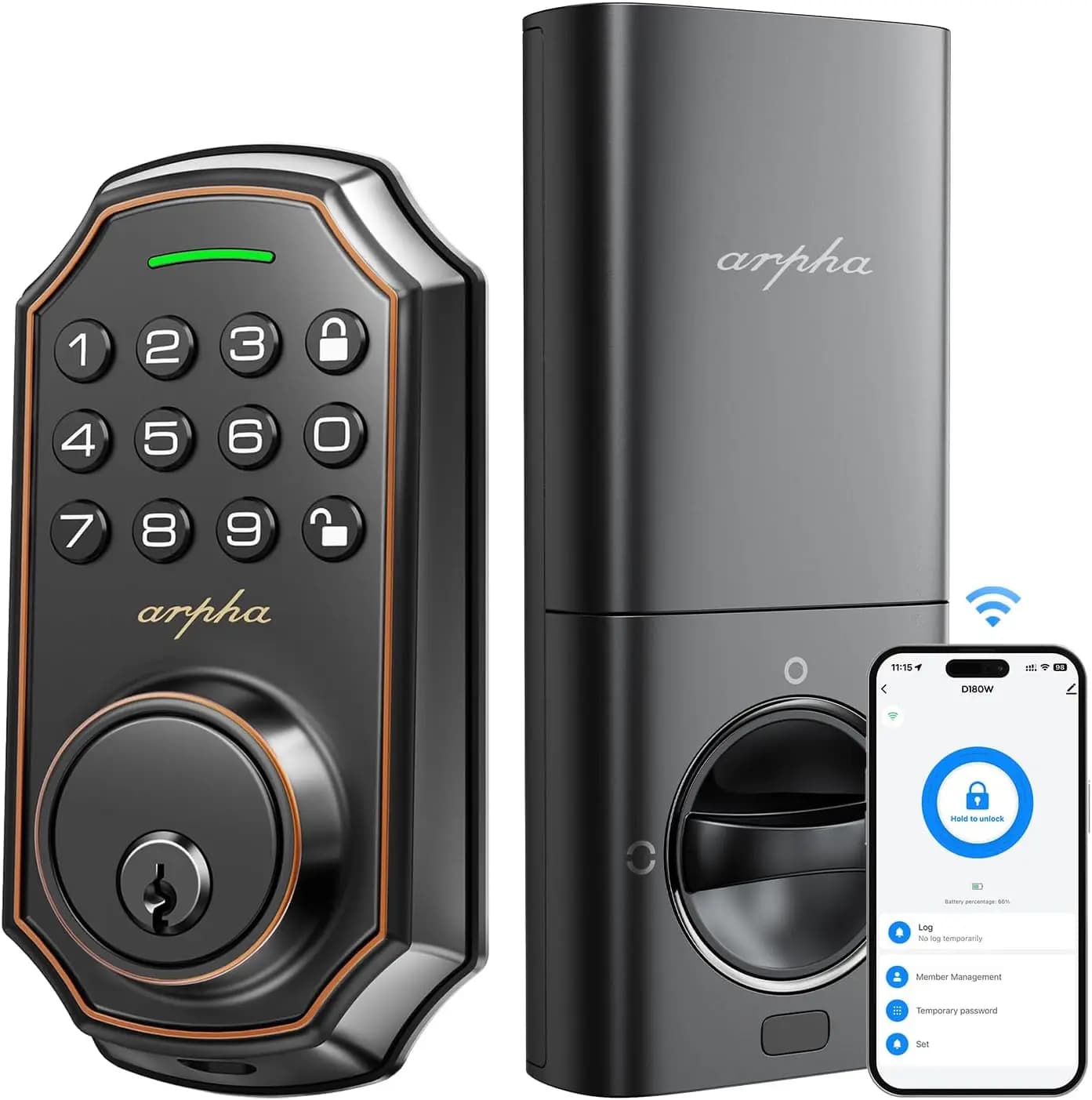 Serratura Intelligente WiFi con Tastierino, Compatibile con Alexa e Google Assistant, Chiusura Automatica, Codice Anti-Spia, Controllo App per Porta d'Ingresso