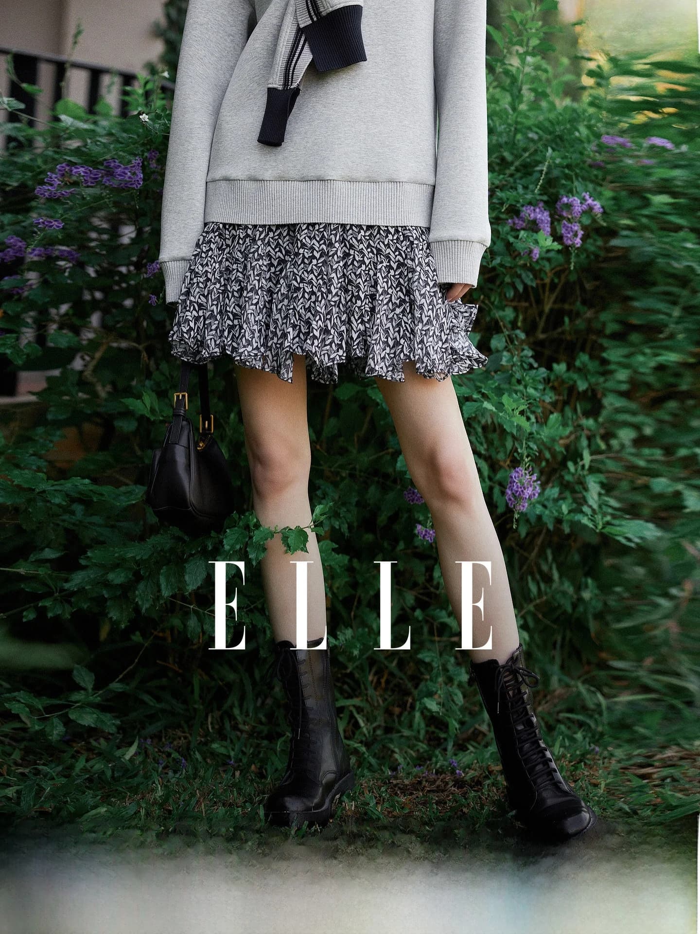 ELLE Floral Print Skirt Women's Fashionable Elegant Umbrella Skirt A-Line Half-length Skirts Casual Polyester Fiber