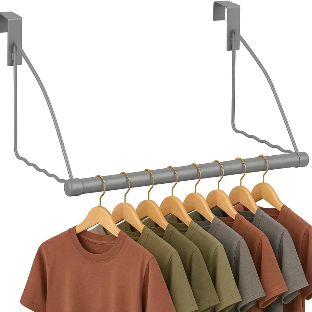 Over The Door Hanger - Space-Saving Rack for Clothes and Towels - Ideal for Bedrooms and Bathrooms - Gray