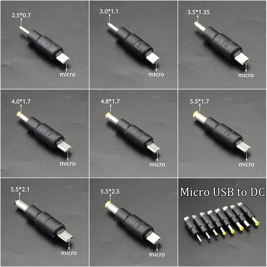 1PCS Micro USB Plug to DC 2.5 3.0 3.5 4.0 4.8 5.2 5.5 mm Power Male Connector Adapter For Smartphone Tablet Charger Converter