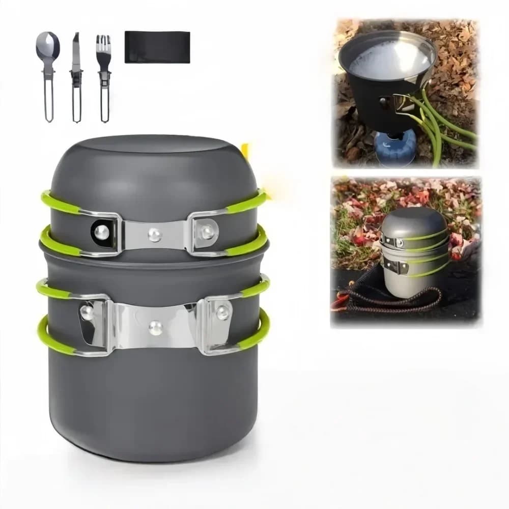 Set di Pentole Portatile in Lega di Alluminio per Esterni, Adatto per 1-2 Persone, per Escursionismo, Picnic, Pesca, Campeggio, Set di Utensili da Cucina