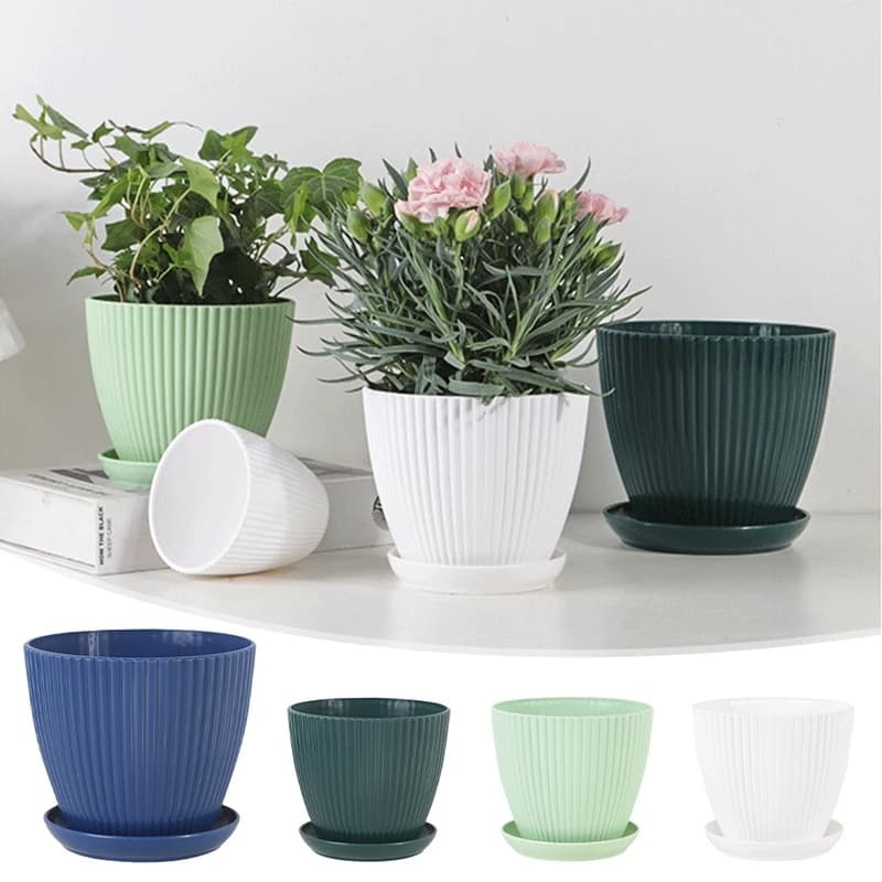Vasi in Plastica Rotondi con Sottovaso per Piante Succulente, Fioriere da Giardino, Vasi per Fiori da Camera e Ufficio
