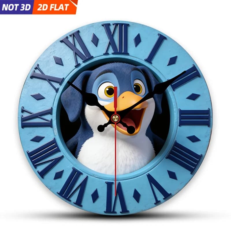 2D Piatto. 1 pezzo. Orologio da parete a tema pinguino, orologio decorativo silenzioso, orologio da parete creativo, adatto per decorare camere da letto, soggiorno