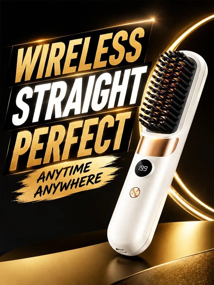 Electric Hair Straightener Brush Rechargeable Ceramic Styling Comb with Temperature Display for Women Daily Care