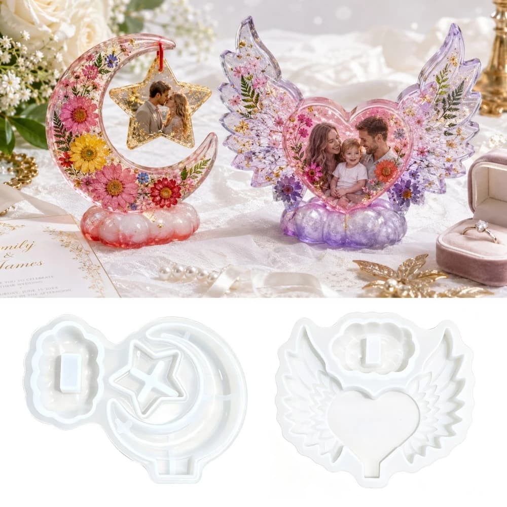 S0308 Heart Shaped Photo Frame Ornament Star Moon Angel Wings Design Epoxy Resin Mold Gypsum DIY Crystal Art Craft Silicone Mold