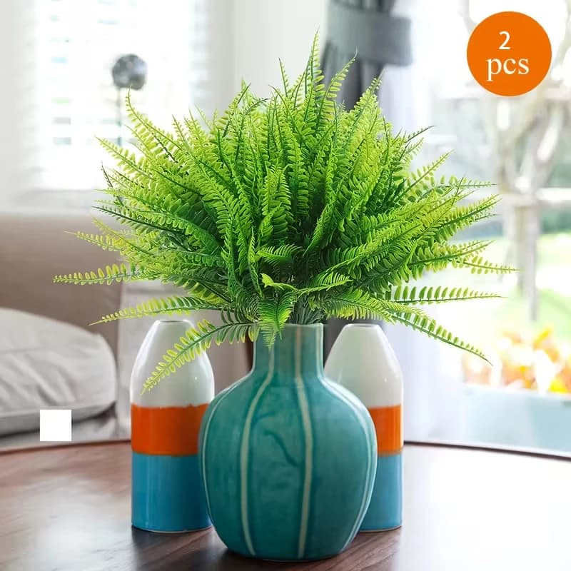 2pcs Boston Ferns UV-Protected, Artificial Outdoor Ferns, Hanging Plants Front Porch Gardens Sidewalks Farmhouse Decorations