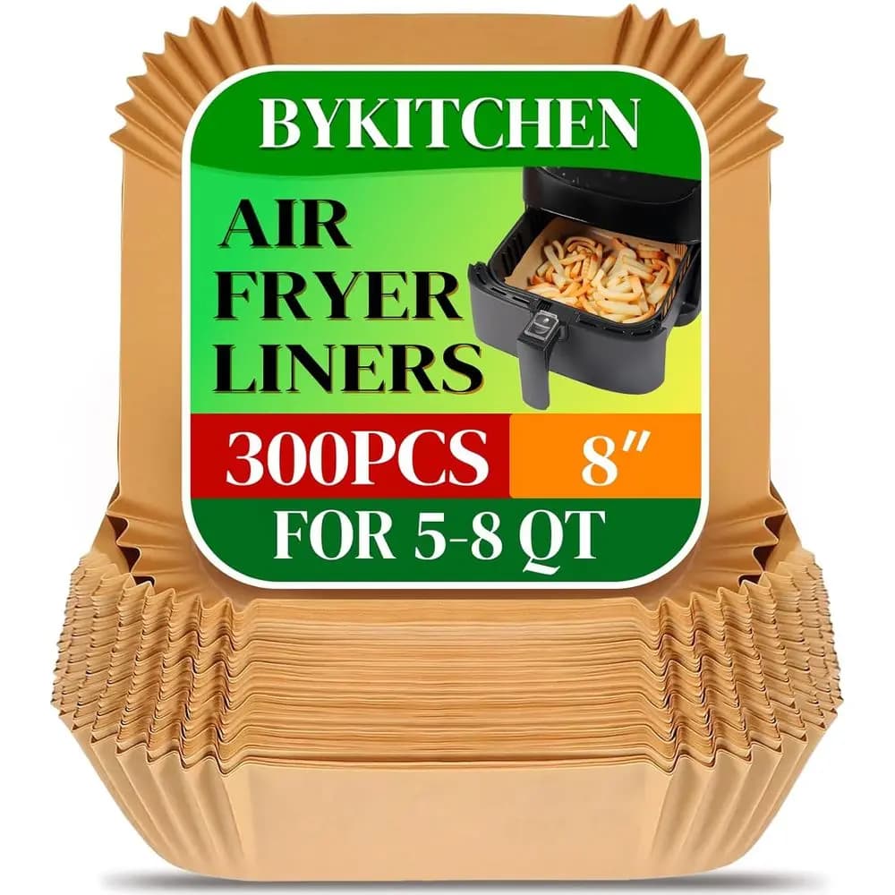 300 Pezzi di Carta Antiaderente Monouso per Friggitrice ad Aria, per Friggitrici da 5-8 Qt, Carta da Forno Quadrata 8 Pollici, Accessori per Cestello