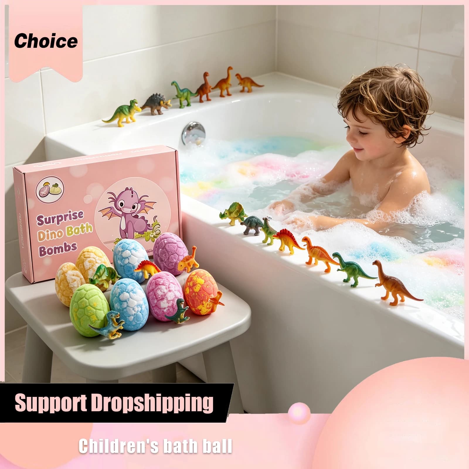 Dinosaur Egg Bath Bombs for Kids Colorful Rich Bubble Relax Shower Spa Relieve Stress Gift Moisturizing Bath Salt Balls with Toy