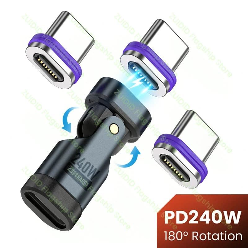 Adattatore magnetico da USB C a tipo C da 240 W Convertitore dati da maschio a femmina a ricarica rapida 16 pin 5A per Samsung iPhone 15 Pro iPad MacBook