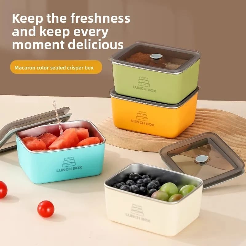 Contenitore per condimenti a doppio strato in acciaio inossidabile, sigillato con coperchio, rimovibile, portatile, per frutta secca e condimenti.
