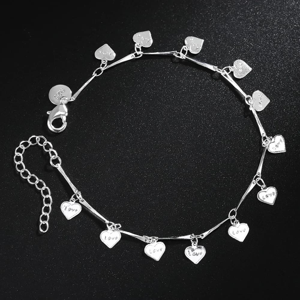 Braccialetti in argento sterling 925 per le donne Catena di carte con cuore d'amore Moda Festa di nozze Ragazza Studente Regali di Natale Gioielleria raffinata