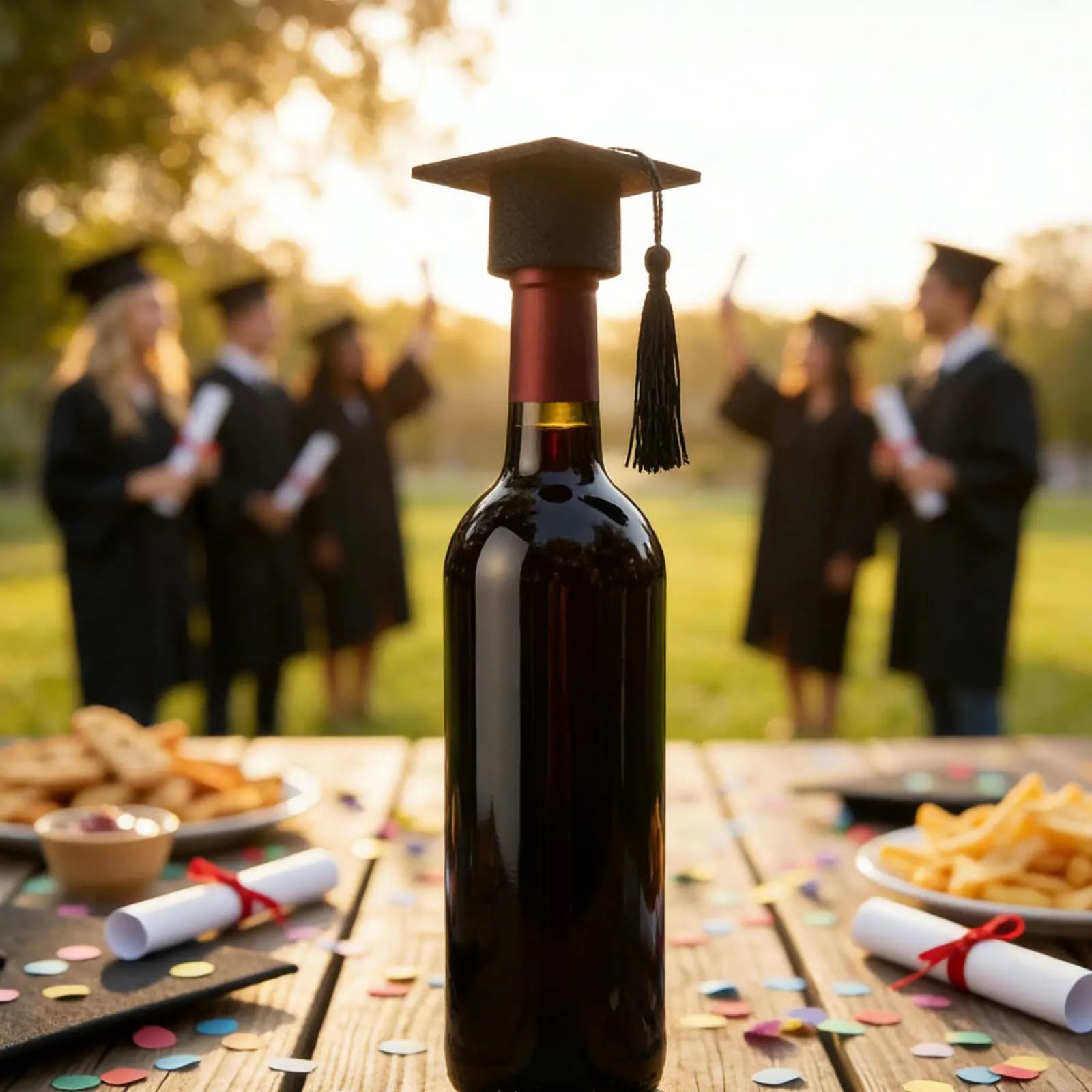 Mini Cappello da Dottore con Nappa, Decorazione per Bottiglia di Vino, Bomboniere, Tessuto Nero Resistente agli Strappi, Decorazioni da Tavola, Natale