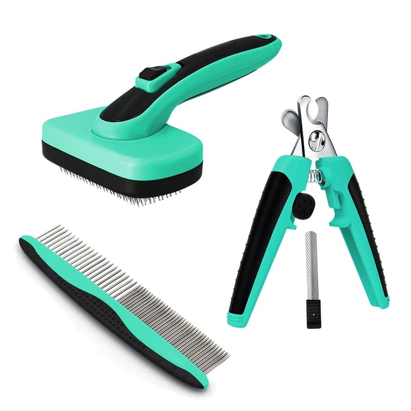 Pet Cleaning Grooming Kit Hair Remover Brush Massage Comb Scissors Nail File for Dog & Cat