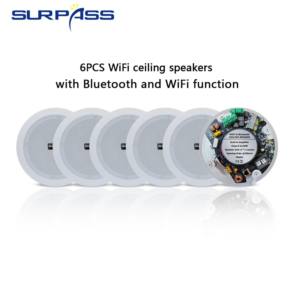 6PCS 6 pollici Smart Bluetooth 30W WiFi altoparlante da soffitto integrato in classe D amplificatore digitale altoparlante attivo per ristorante dell'hotel