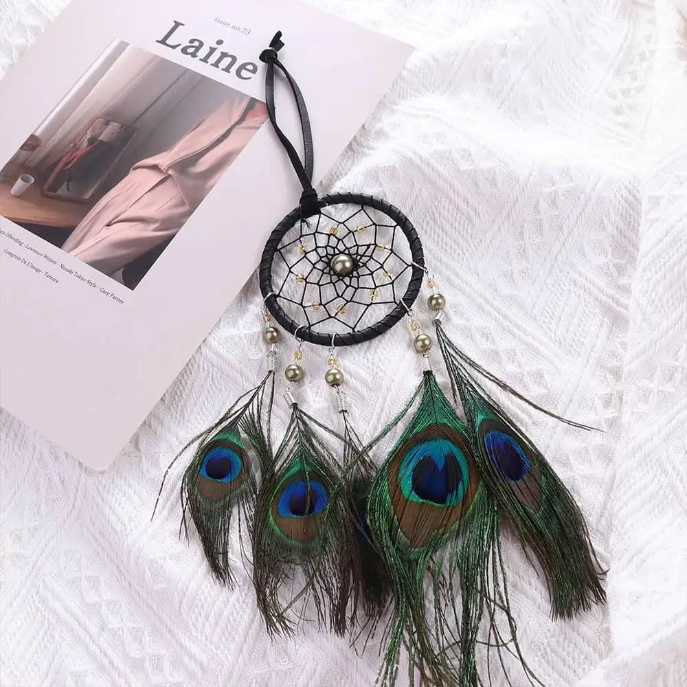 Durable Hand-woven Wall Hanging Art Decoration Crafts Peacock Feather Dreamcatcher Ornament Wind Chime Car Hanging Pendant