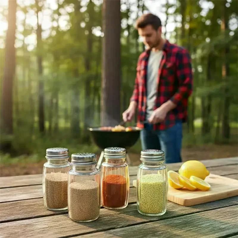 2Pcs Kitchen Glass Spice Bottle Barbecue Seasoning Bottle With Lid Salt And Pepper Shaker Pepper Shaker Mini Seasoning Jar Set