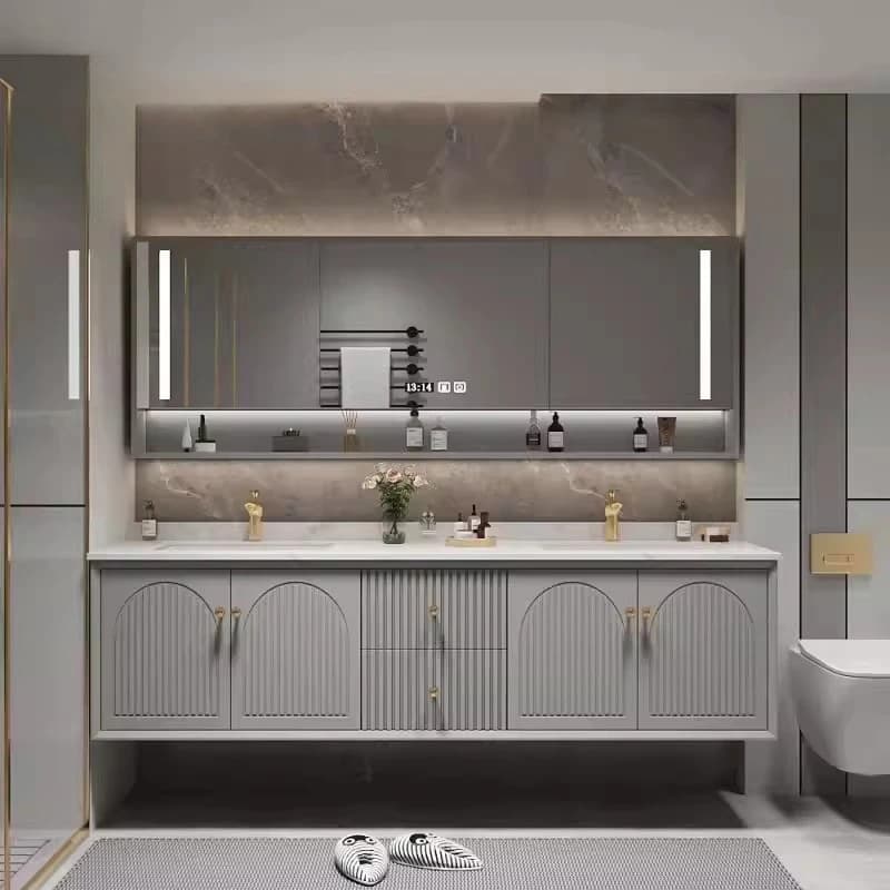 Specchio da parete in legno &c, mobile bagno stile rustico con lavabo in ceramica, design moderno, cassetti a chiusura ammortizzata, resistente all'acqua