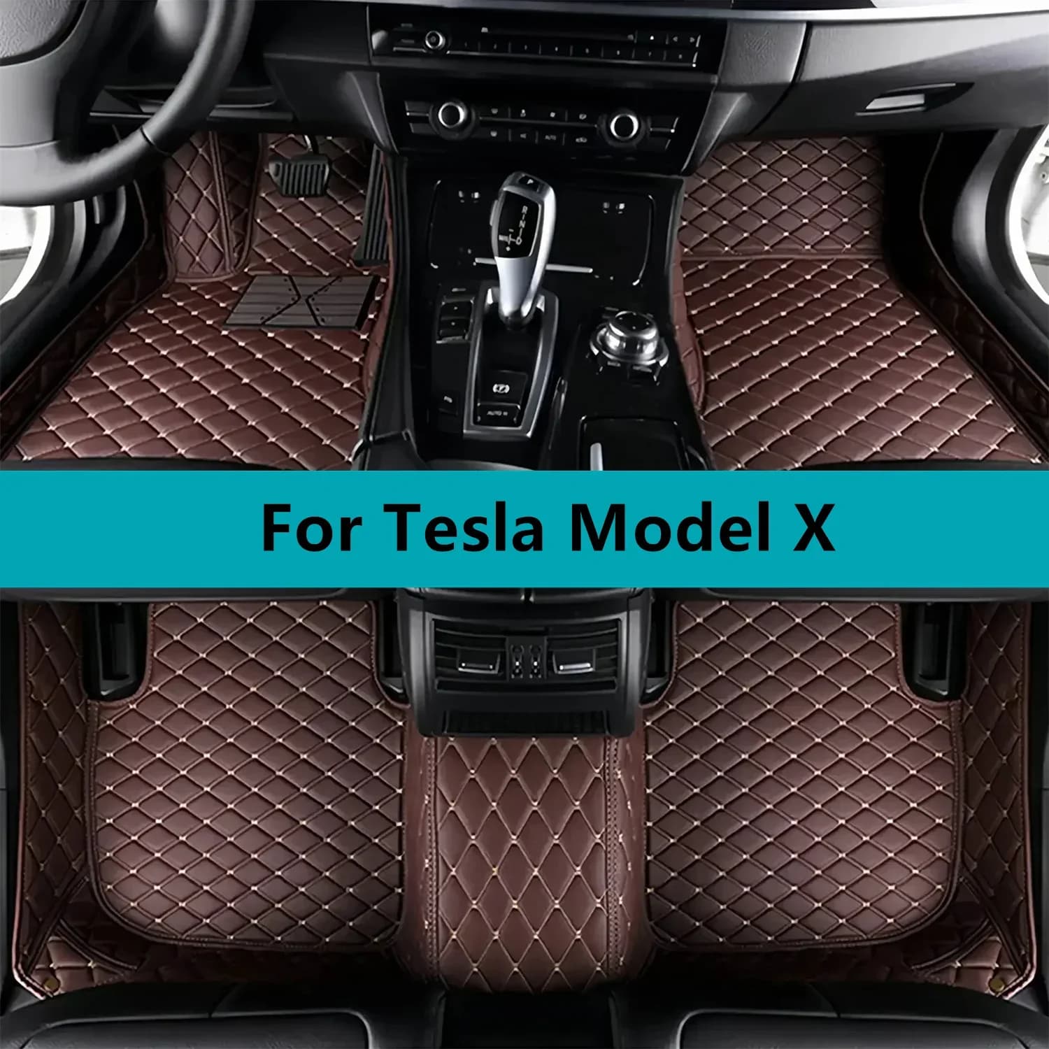 Set completo Tappetini per auto per Tesla Model X 2018 2019 2020 Tappetini in pelle a 7 posti per tappetini per auto Tappeti