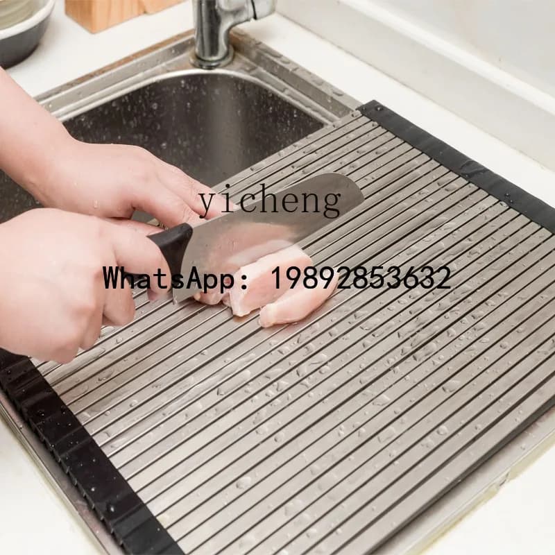 Tagliere pieghevole in acciaio inox X5 multifunzionale, tagliere da cucina con scolapiatti per frutta e verdura