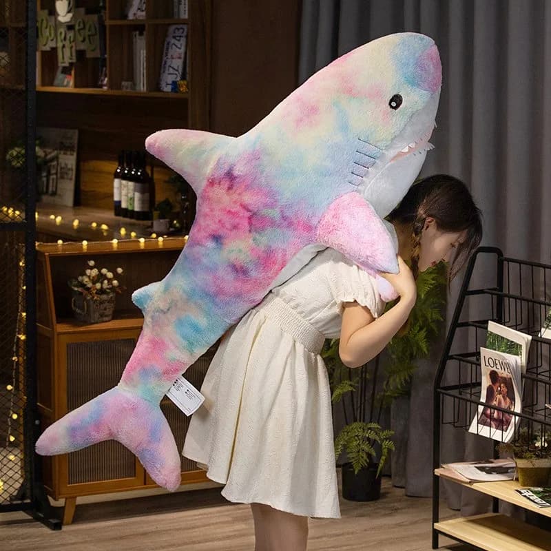 Kawaii arcobaleno colorato peluche squalo giocattoli cuscino per dormire pesce cuscino per la schiena bambola placare giocattolo per bambini per bambini regali di natale