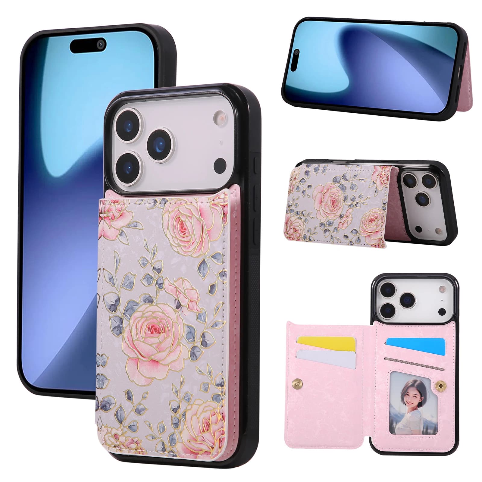 RFID Blocking Wallet Phone Case for iPhone 18 Pro Max 18 Pro 17 Air 17E 16E 16 Plus 15 14 13 Cover