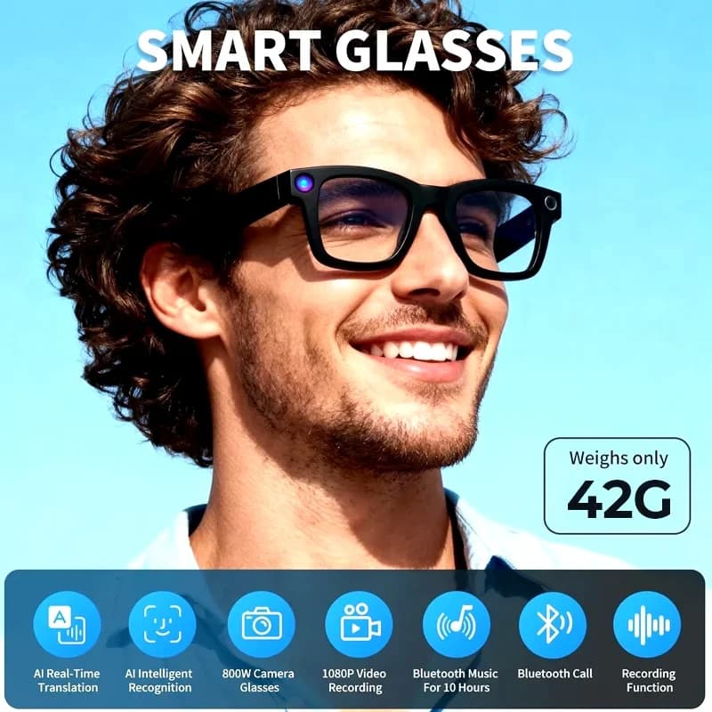 2026 New AI Smart Glasses 800W Ultra HD Camera 4K Video 100+Languages Translator Bluetooth5.3 Music Player Sunglasses